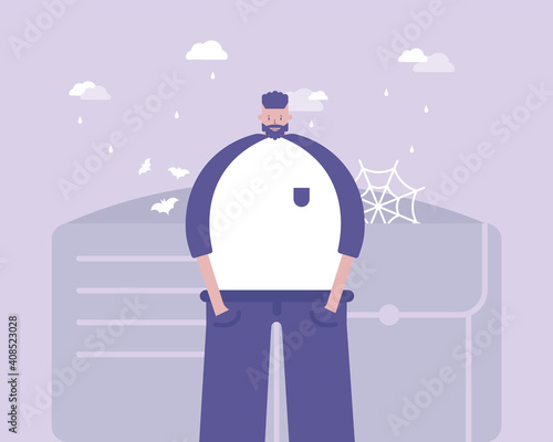 Financial crisis. A man is upset about losing money and going bankrupt.  Vector illustration  for telework, remote working and freelancing concept, business, start up
