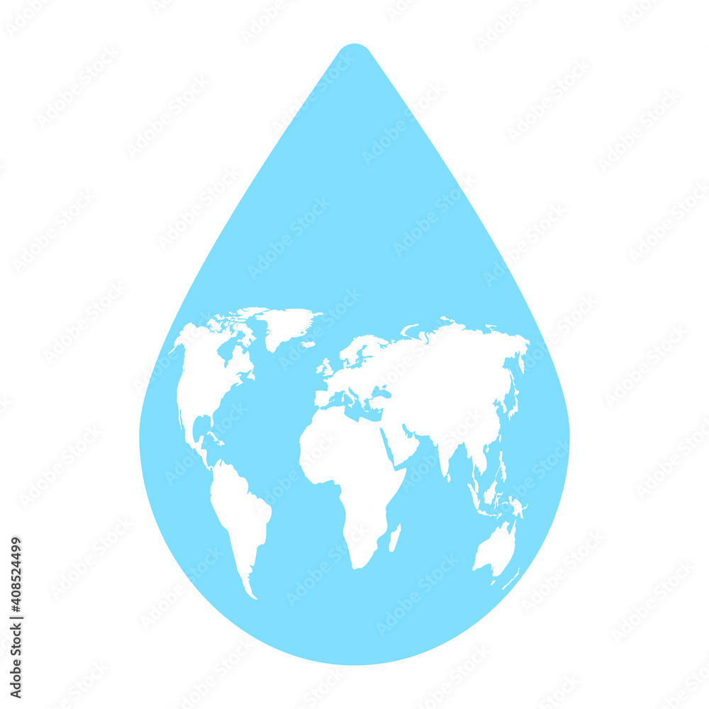 Obraz premium World water day. Blue drop and world map. Save water concept. Protection planet earth. Save planet environmental disaster. Vector illustration