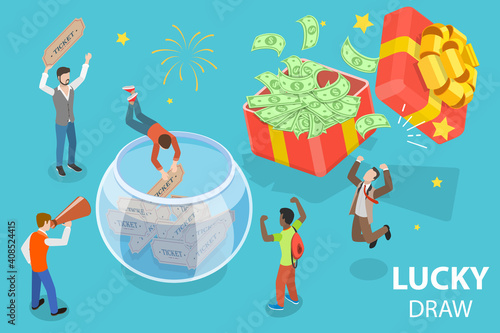 3D Isometric Flat Vector Conceptual Illustration of Lucky Draw, Lottery Gambling.