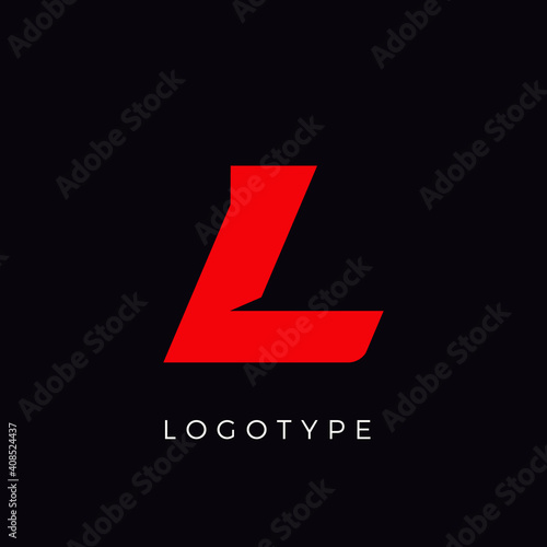 Speed letter L. Red race monogram logo. Italic bold racing style vector latin character. Letter for branding. Typeset design.