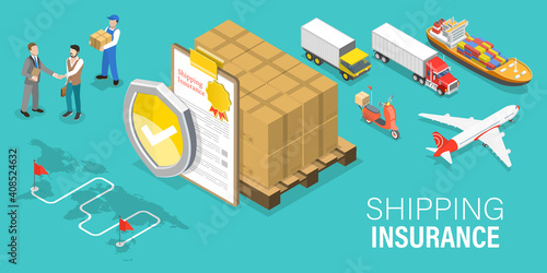 3D Isometric Flat Vector Conceptual Illustration of Shipping Insurance, Transportation Safety and Logistics.