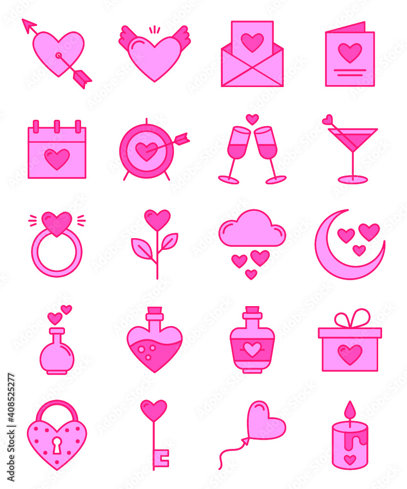 Valentine's day icon set. Contains icons of heart, love letter, date, romance, and marriage. Valentine's day icon set. Contains icons of heart, love letter, date, romance, and marriage.