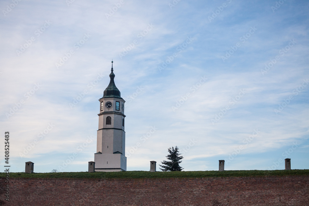 Clock tower of Kalemegdan, also known as Sahat Kula, during a sunny afternoon. Kalemegdan is a fortress, the main landmark of Belgrade, Serbia Clock tower of Kalemegdan, also known as Sahat Kula, during a sunny afternoon. Kalemegdan is a fortress, the main landmark of Belgrade, Serbia