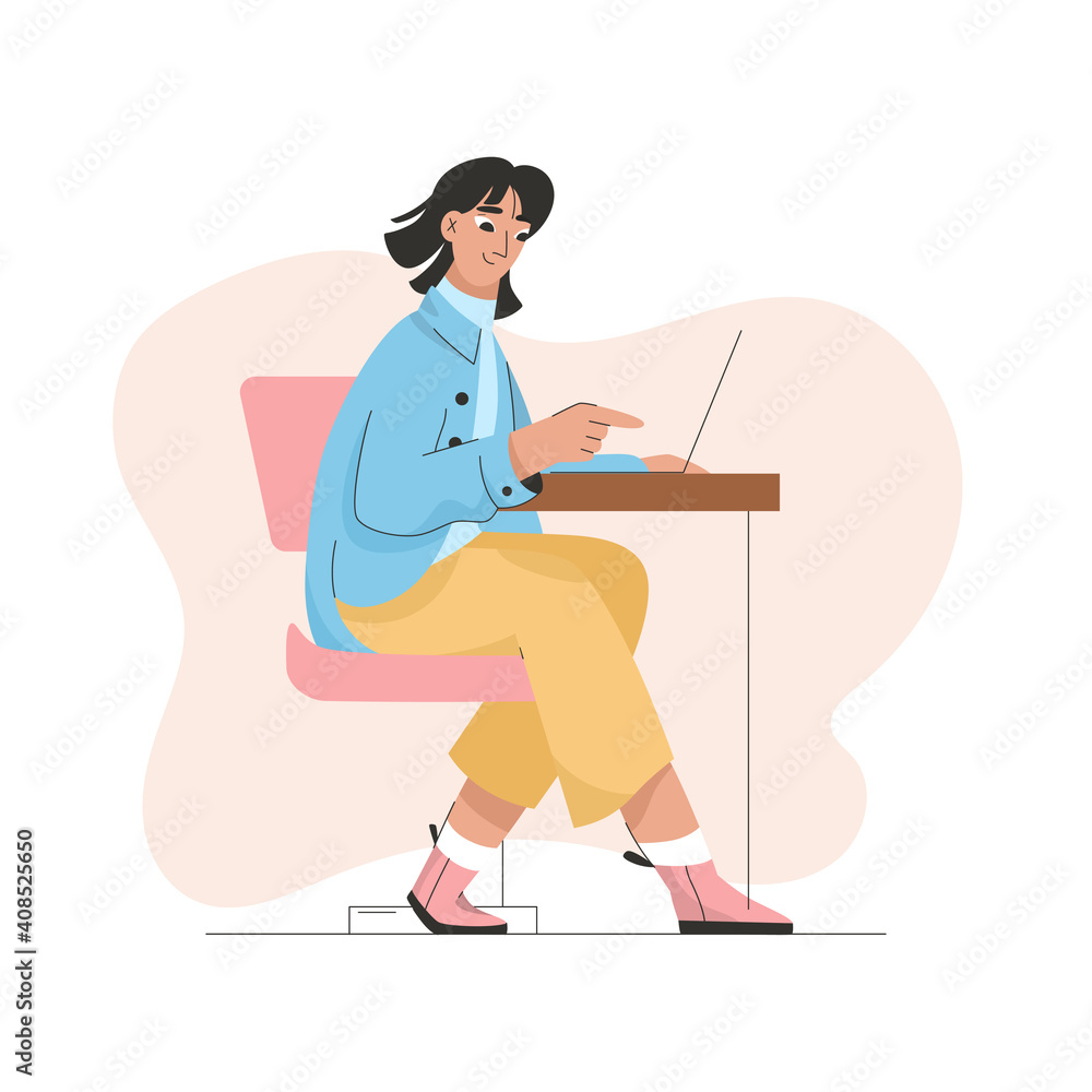 Fototapeta premium Woman working on laptop in office or at home