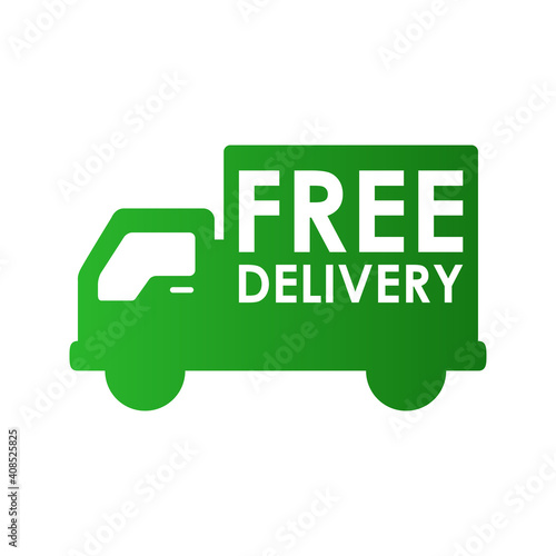 Entrega gratuita. Logotipo con camión con texto Free Delivery en color verde