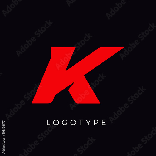 Speed letter K. Red race monogram logo. Italic bold racing style vector latin character. Letter for branding. Typeset design.