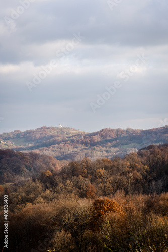 Landscape with rolling hills of Zagorje  Krapina county  Northern Croatia