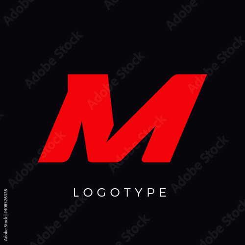 Speed letter M. Red race monogram logo. Italic bold racing style vector latin character. Letter for branding. Typeset design.