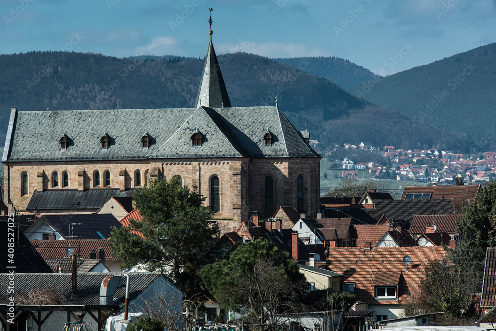 Blick auf ein Winzerdorf in der Pfalz