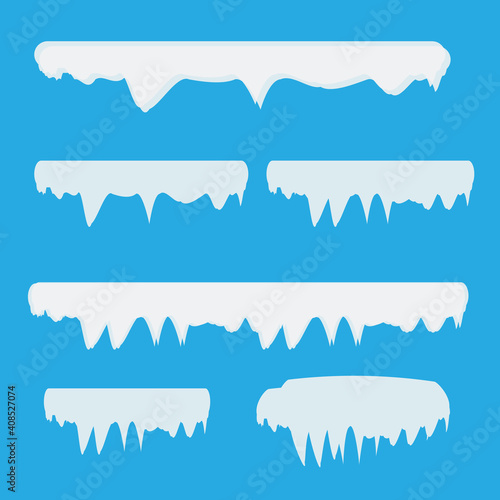 Snow and ice vector frames. Winter cartoon snow caps, snowdrifts and icicles. Illustration of snowcap for web design