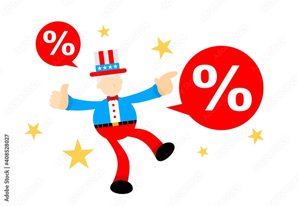Fototapeta premium uncle sam america and percent bubble sign cartoon doodle flat design style vector illustration