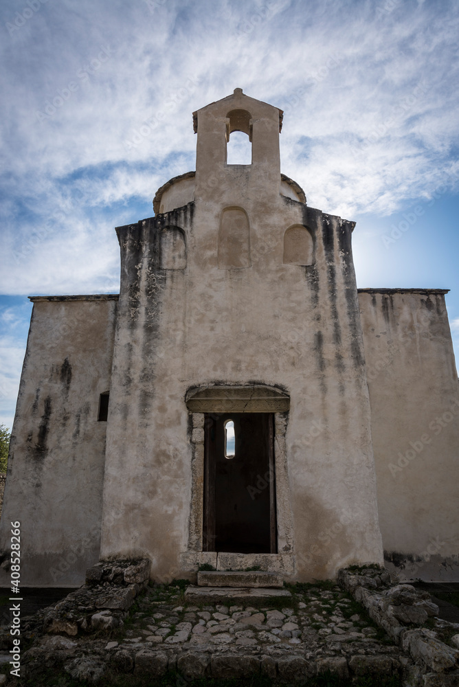 The 9th century Church of Holy Cross, pre-Romanesque architecture, Nin, a historic town in the Zadar County, Dalmatia, Croatia