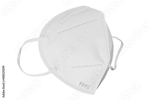 FFP2 respirator face mask isolated on white background, protectiv face covering to prevent coronavirus infection photo