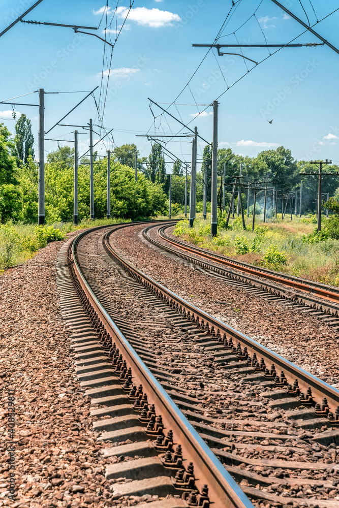 Summer Seasonal Rural Landscape and Suburban Railway