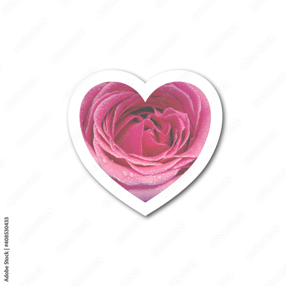 White greeting card heart with rose petals