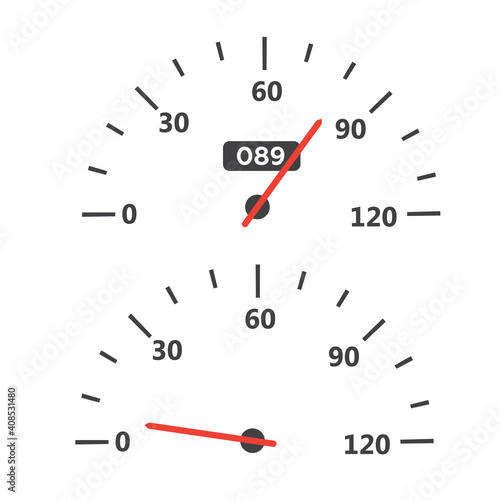 Car speedometer with speed level scale. Dashboard element panel speed