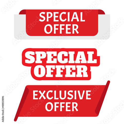 Red banner special offer. Vector badge template. Exclusive offer