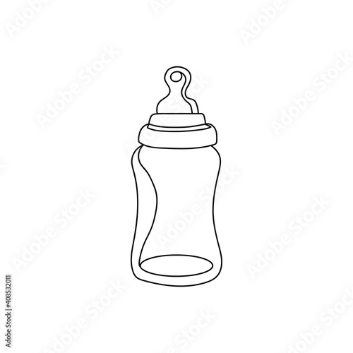 Continuous one line drawing  a baby bottle. Vector illustration perfect for greeting cards, party invitations, posters, stickers, clothing. Silhouette of a baby bottle icon.