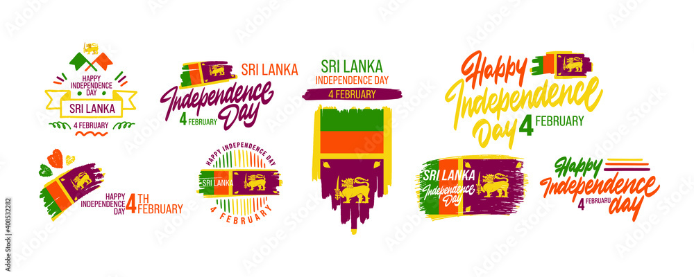 Set Sri Lanka Independence Day Greeting Card. Happy Independence Day Sri Lanka Vector Illustration.