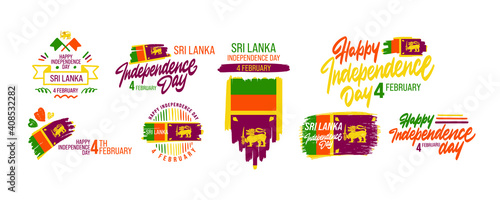 Set Sri Lanka Independence Day Greeting Card. Happy Independence Day Sri Lanka Vector Illustration.