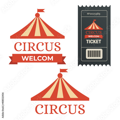 Old carnival circus banners. Circus ticket festival sign