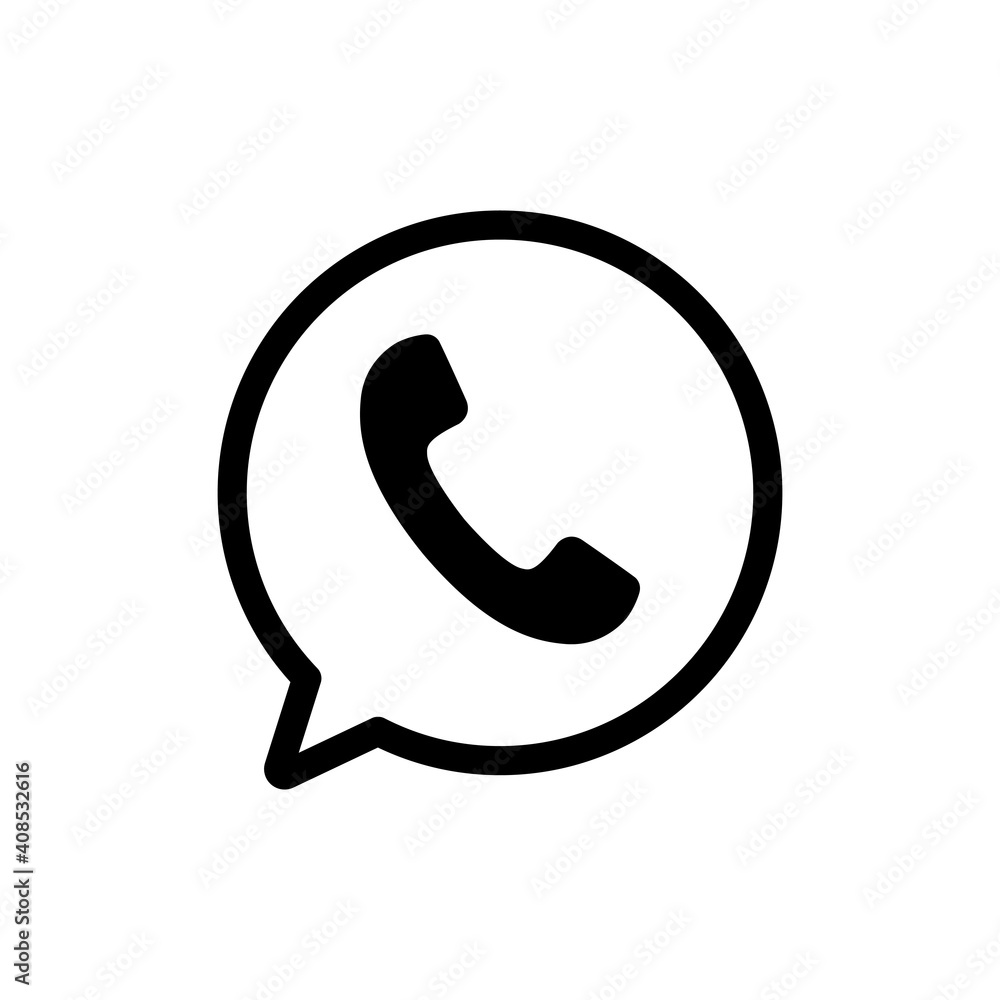 Phone and bubble icon. Black outline chat with handset. Message symbol. Vector isolated on white. Phone and bubble icon. Black outline chat with handset. Message symbol. Vector isolated on white.