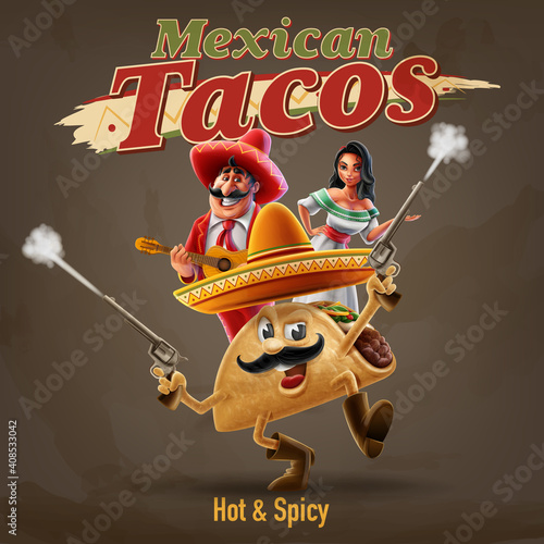 taco banner illustrated with cheerful characters