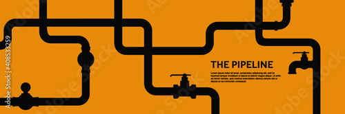 Pipeline infographic. Oil, water or gas flat valve vector design. Pipeline construction isolated