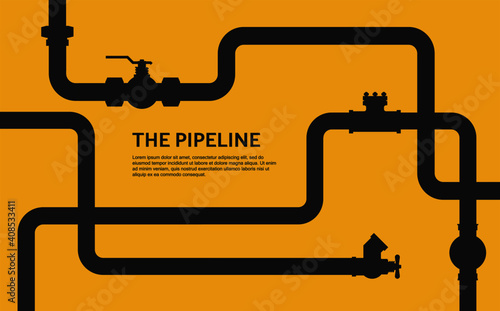 Pipeline infographic. Oil, water flat vector valve design. Pipeline construction isolated