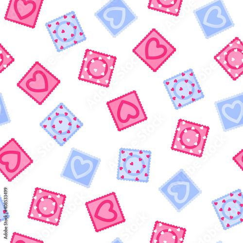Seamless pattern of different colors of condoms for the wedding or Valentine's Day.