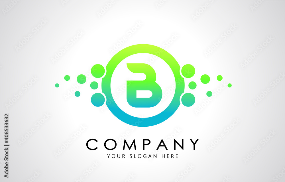 Fototapeta premium Dots Letter B Logo in Blue and Green Gradient. Alphabet Dotted Logo Vector Design, EPS10. 