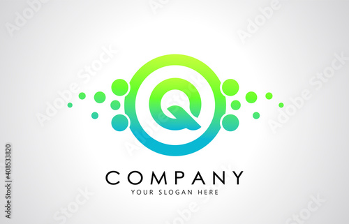 Dots Letter Q Logo in Blue and Green Gradient. Alphabet Dotted Logo Vector Design, EPS10.
