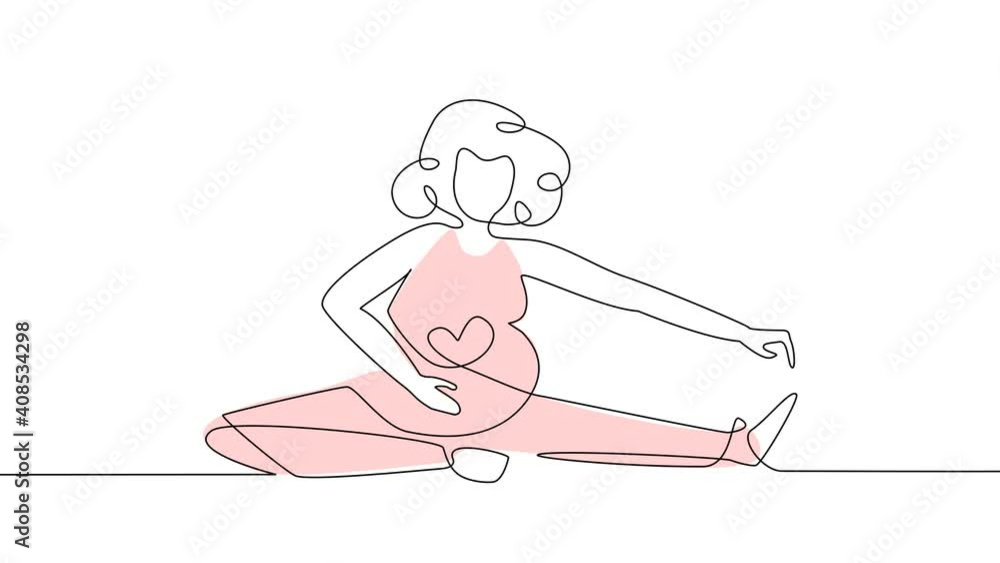 Yoga for pregnant women White artboard. Alpha channel Hand-drawn cartoon animation. One line Yoga for pregnant women White artboard. Alpha channel Hand-drawn cartoon animation. One line