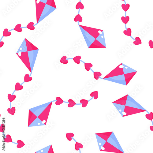 Seamless pattern of kite with hearts for the wedding or Valentine's Day.