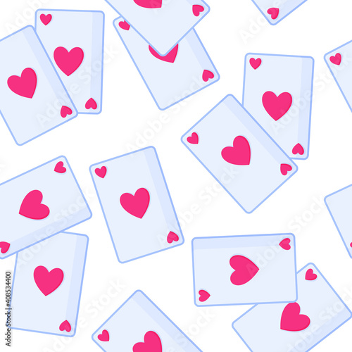 Seamless pattern of playing cards with heart for the wedding or Valentine's Day.