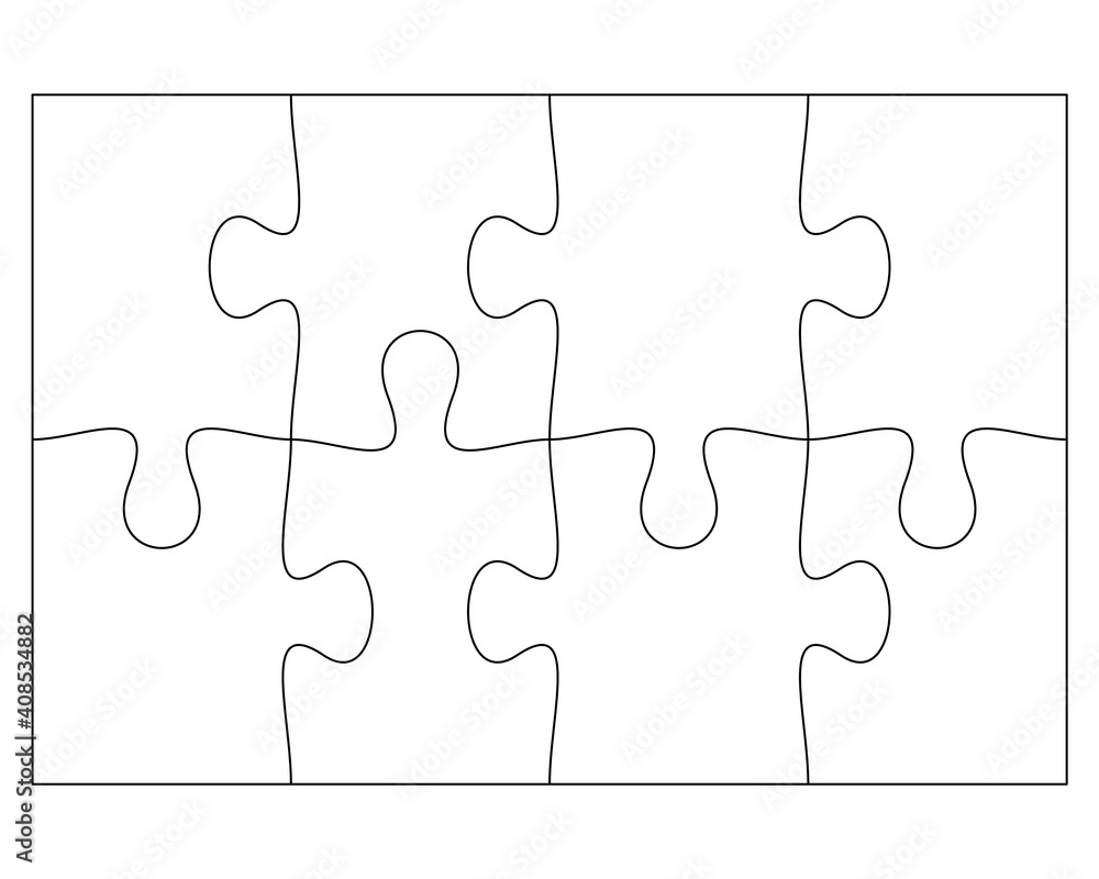 Blank Jigsaw Puzzle 8 pieces. Simple line art style for printing and web.  Stock vector illustration Stock Vector | Adobe Stock