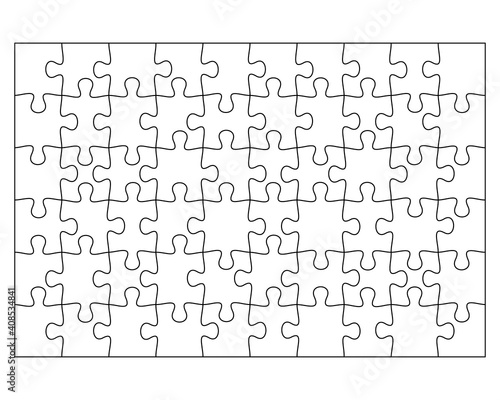 Blank Jigsaw Puzzle 60 pieces. Simple line art style for printing and web. Stock vector illustration