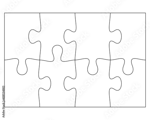 Blank Jigsaw Puzzle 8 pieces. Simple line art style for printing and web. Stock vector illustration
