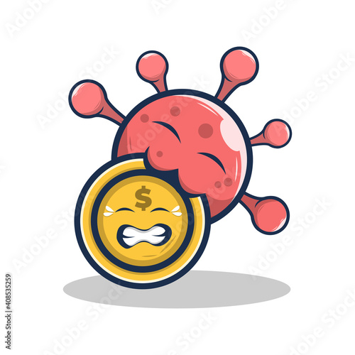 coin biting virus cartoon vector illustration design. the covid-19 design concept destroys the economy. flat cartoon style