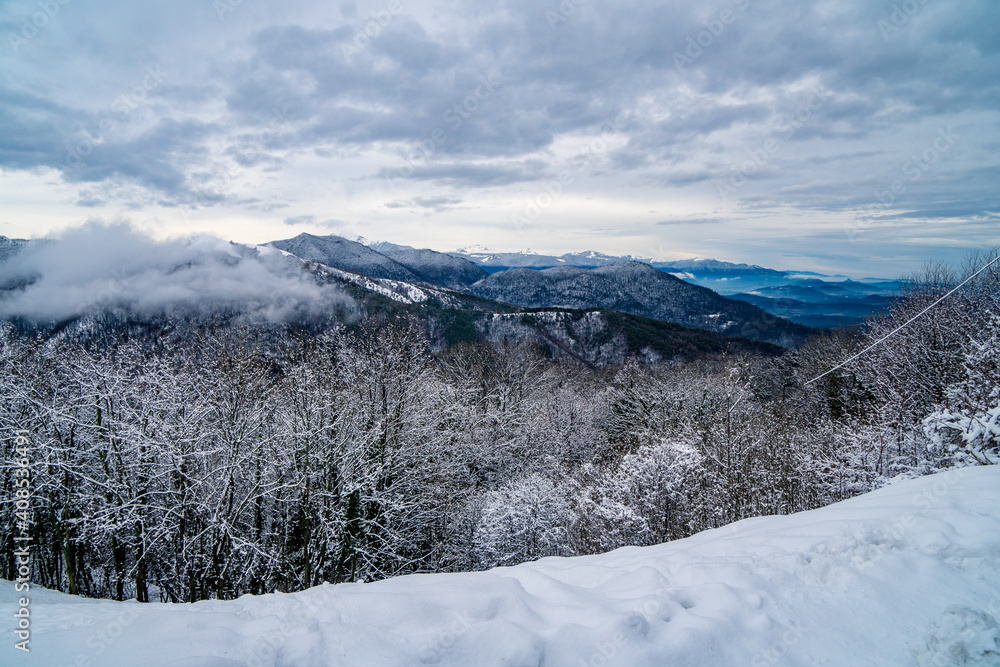 Mountain scape from the Sacro Monte after a snowfall in January, Varese, Italy