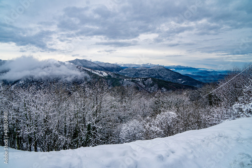 Mountain scape from the Sacro Monte after a snowfall in January, Varese, Italy