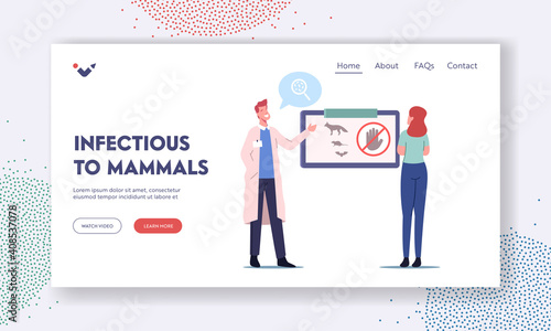 Infectious Mammals Landing Page Template. Medical Awareness of Rabies Infection, Doctor Tell about Rabies Infection