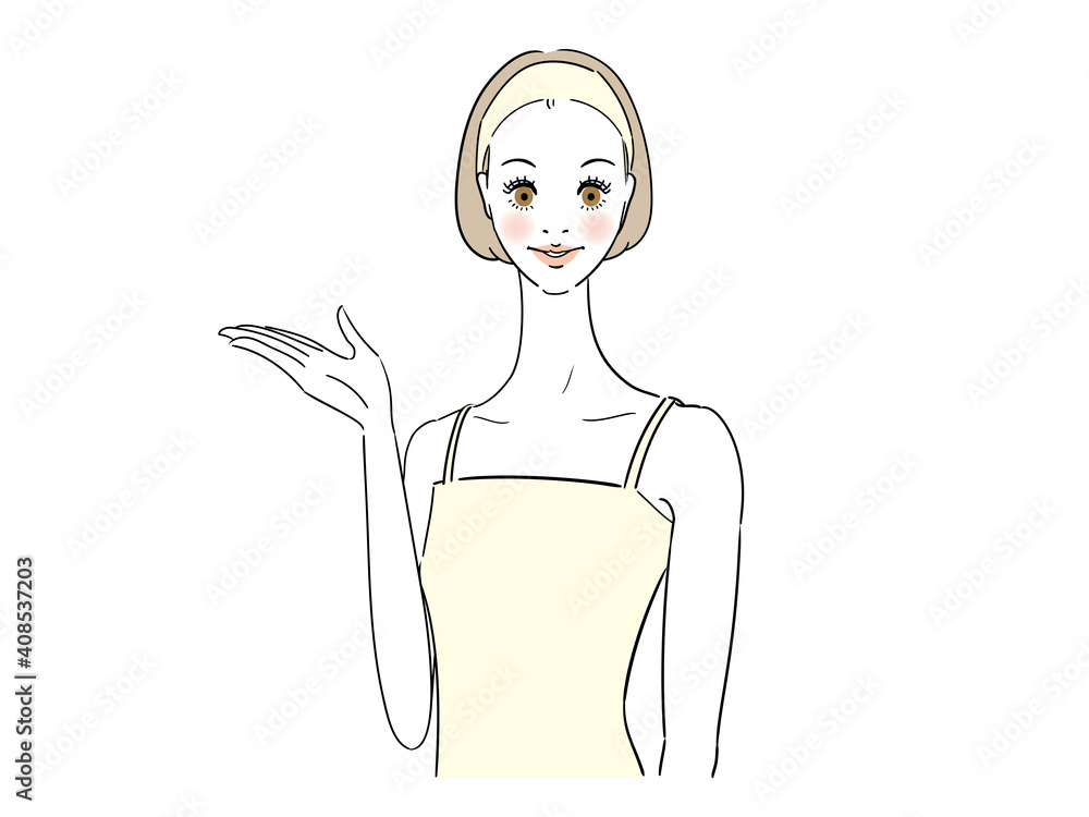 案内 ハンドサインを出す女性 案内 ハンドサインを出す女性