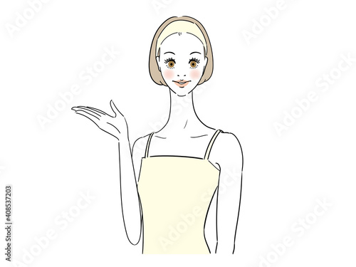 案内 ハンドサインを出す女性