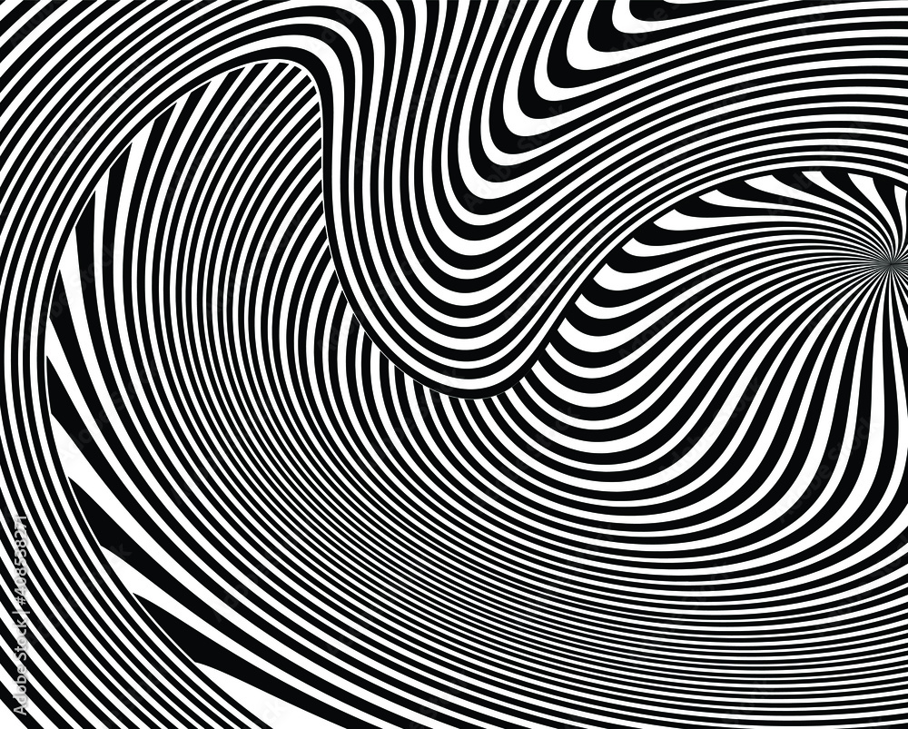 Wave design black and white. Digital image with a psychedelic stripes. Argent base for website, print, basis for banners, wallpapers, business cards, brochure, banner. Line art optical Wave design black and white. Digital image with a psychedelic stripes. Argent base for website, print, basis for banners, wallpapers, business cards, brochure, banner. Line art optical