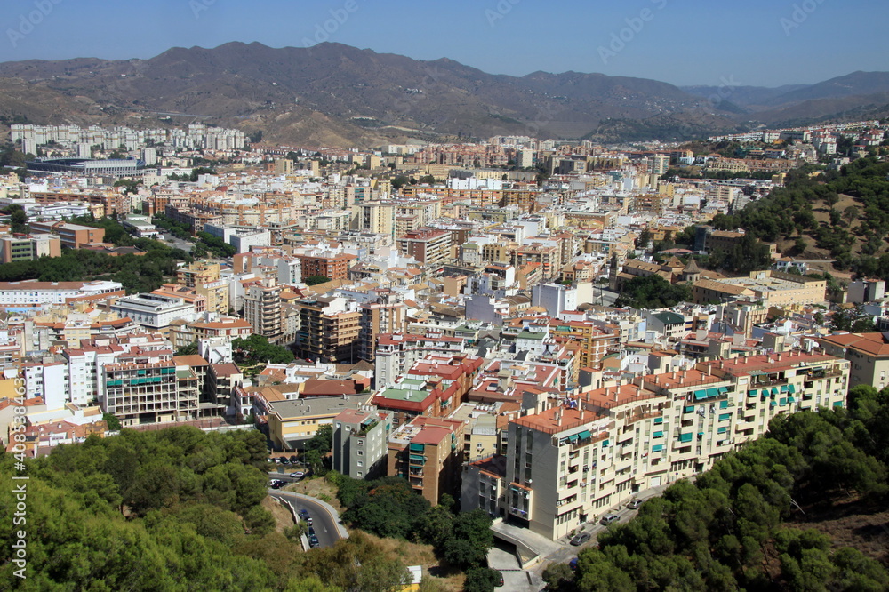 View of modern Malaga, a seaside town in the Spanish region of Andalusia, a resort center on the Mediterranean coast