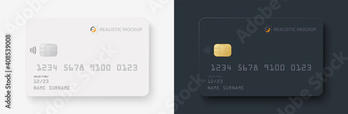 Credit card mockup. Realistic white and black credit card with blank surface for you design. Vector illustration EPS10