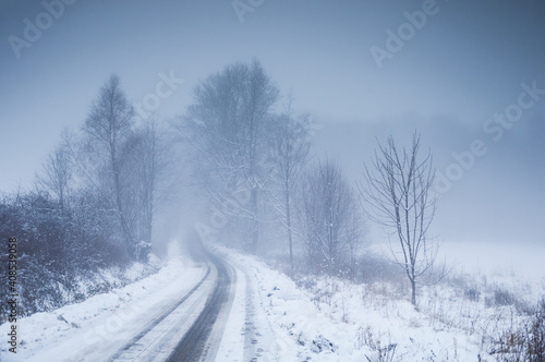 Fog over winter outdoor scene at Lower Silesia, Poland © ptk78