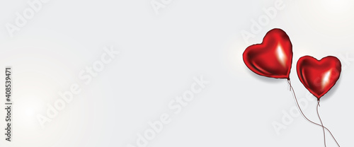 Two Red Hearts balloons banner. Vector Valentines Background, Nubes
