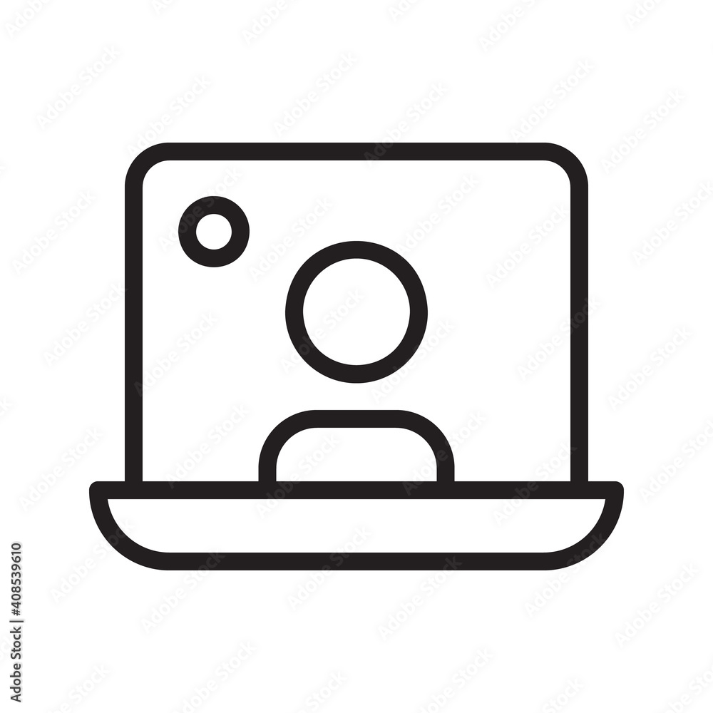 Video conference icon. Online virtual meeting, people on computer screen, work from home, video call icon. Line style design. Video conference icon. Online virtual meeting, people on computer screen, work from home, video call icon. Line style design.